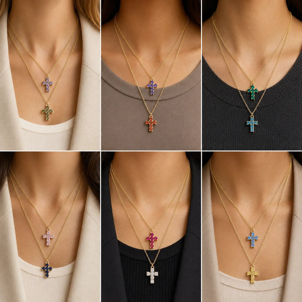 Good Luck Fashion Cross Pendant Necklace with Zircon