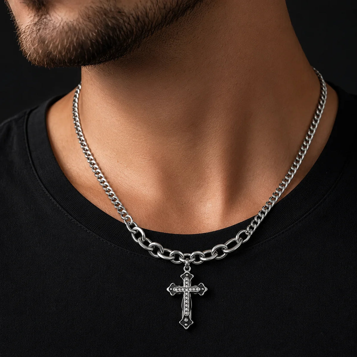 Luxury Titanium Steel Cross Clavicle Necklace – Hip Hop Men’s Jewelry
