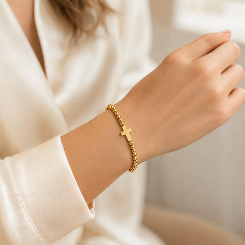 18K Gold Plated Stainless Steel Minimalist Cross Bead Chain