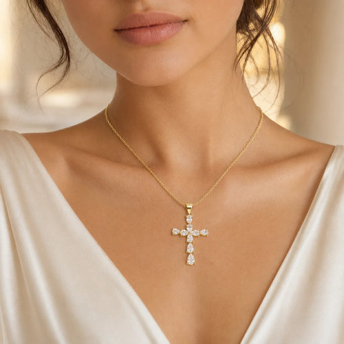 18K Gold Plated Glossy Cross Link Chain Necklace with Zircon