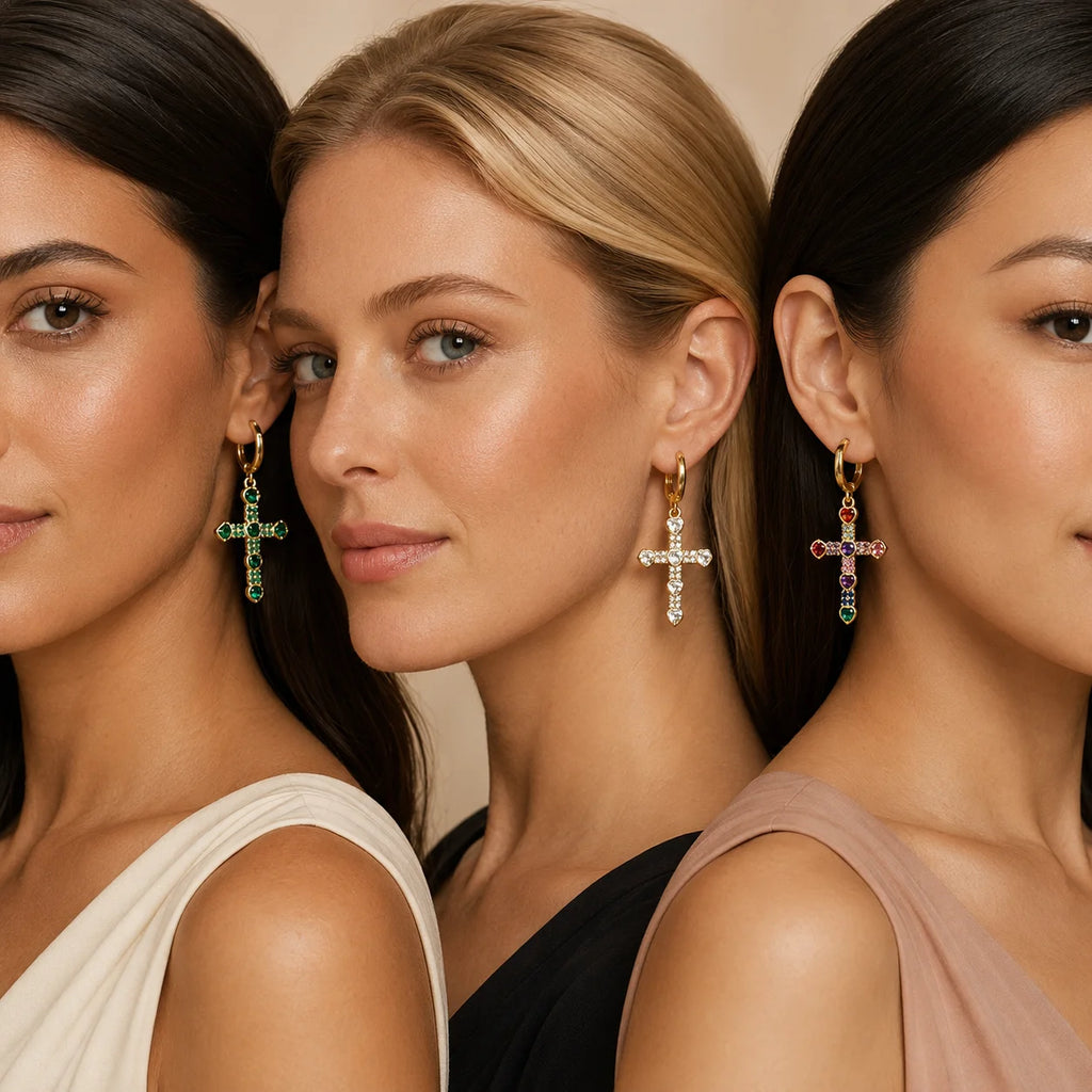 Luxury Waterproof Gold Plated Geometric Cross Hoop Earrings