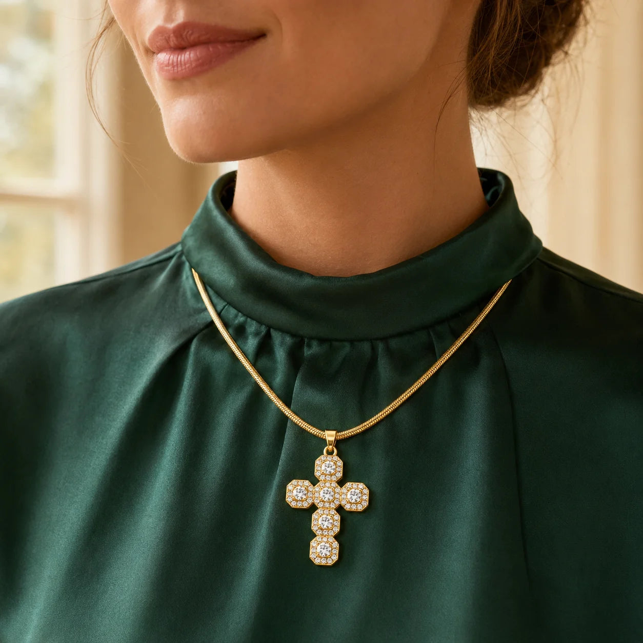 2025 Fashion Cross Zircon Charm Necklace – 18K Gold Plated