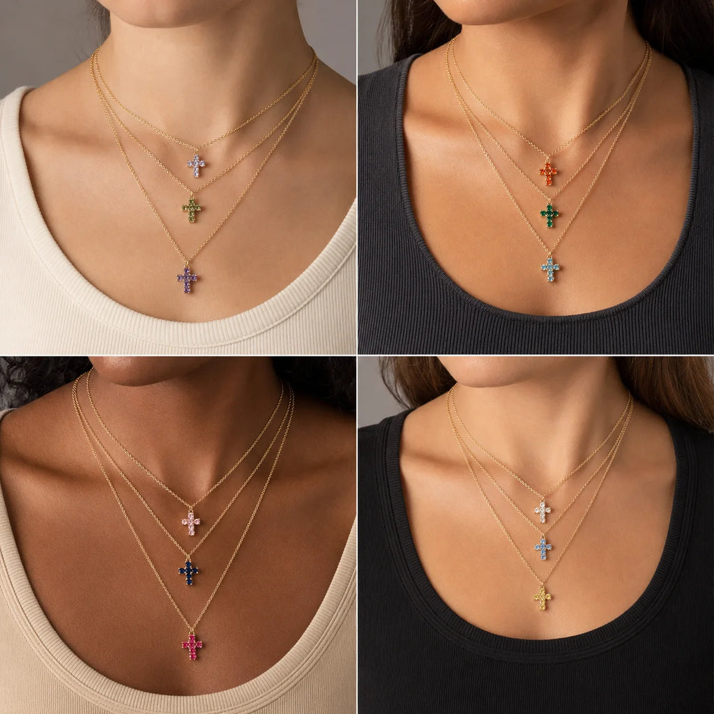 Good Luck Fashion Cross Pendant Necklace with Zircon