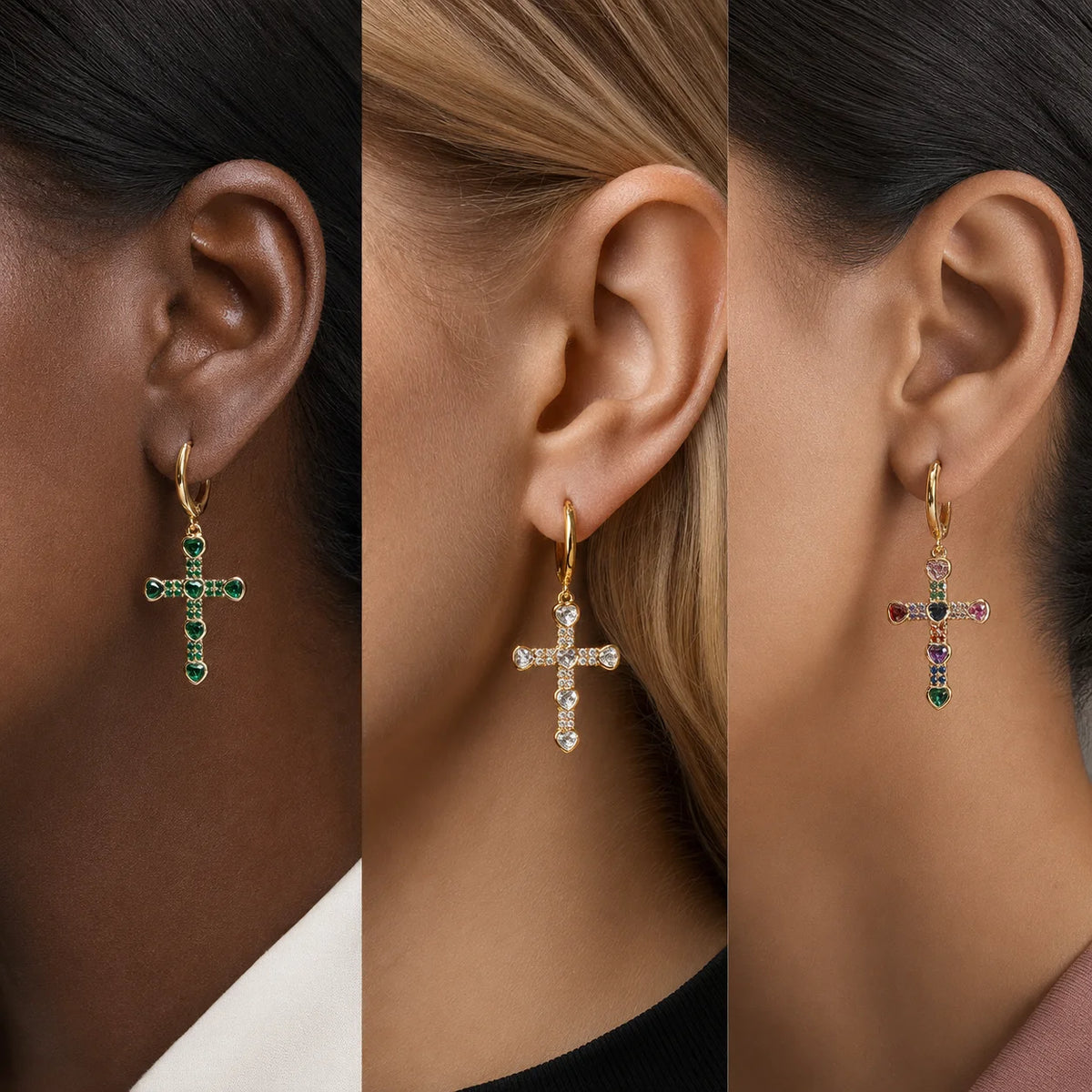 Luxury Waterproof Gold Plated Geometric Cross Hoop Earrings