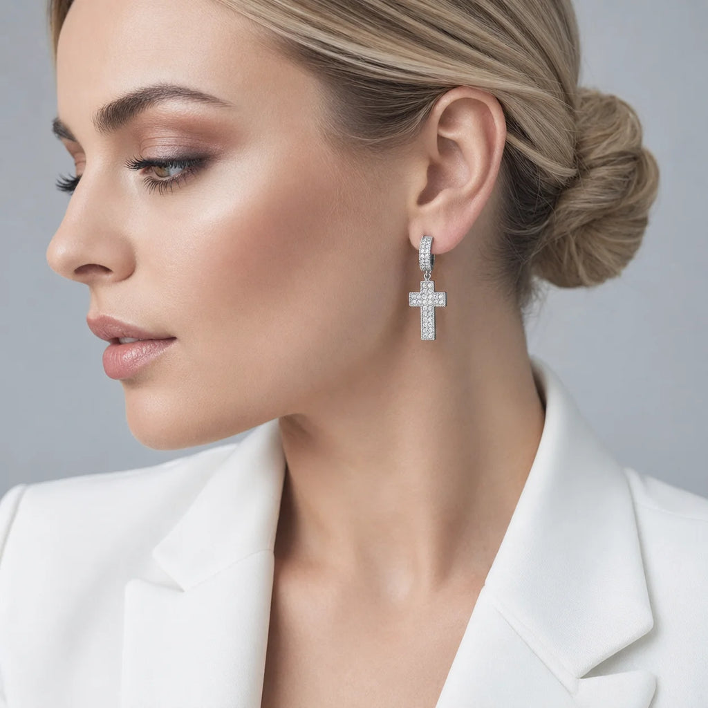 Women’s Iced Out Hip Hop Cross Hoop Earrings – CZ Diamond Jewelry