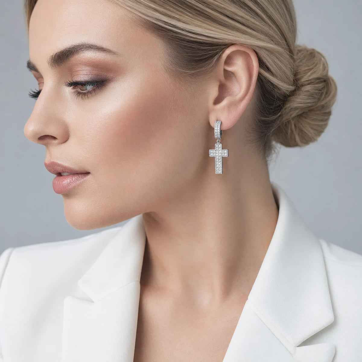 Women’s Iced Out Hip Hop Cross Hoop Earrings – CZ Diamond Jewelry