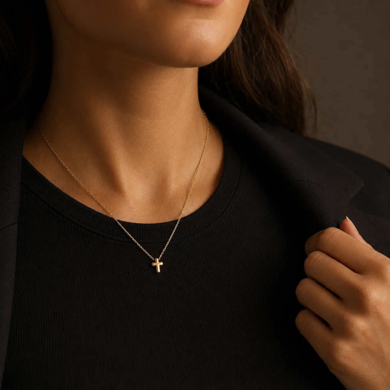 Gold Stainless Steel Tiny Cross Crucifix Necklace