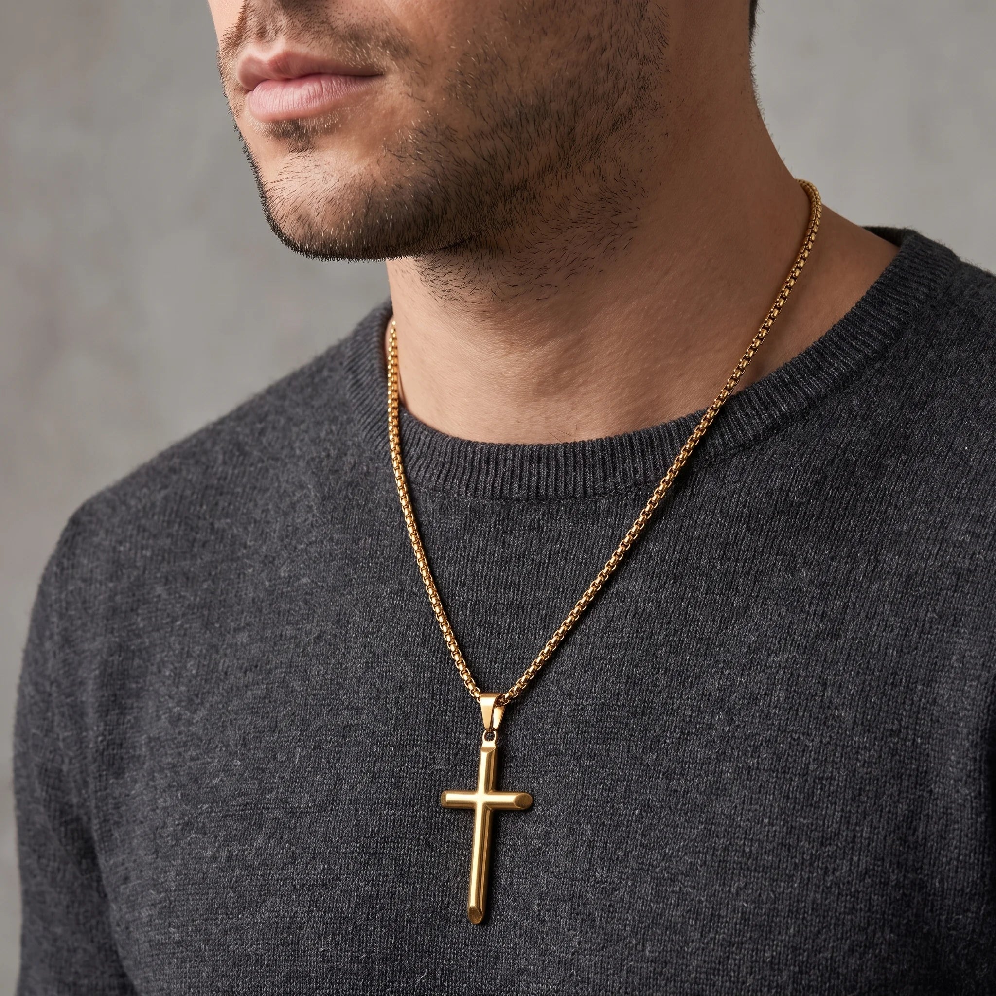 HY Minimalist Black Cross Necklace for Men – Stainless Steel Pendant