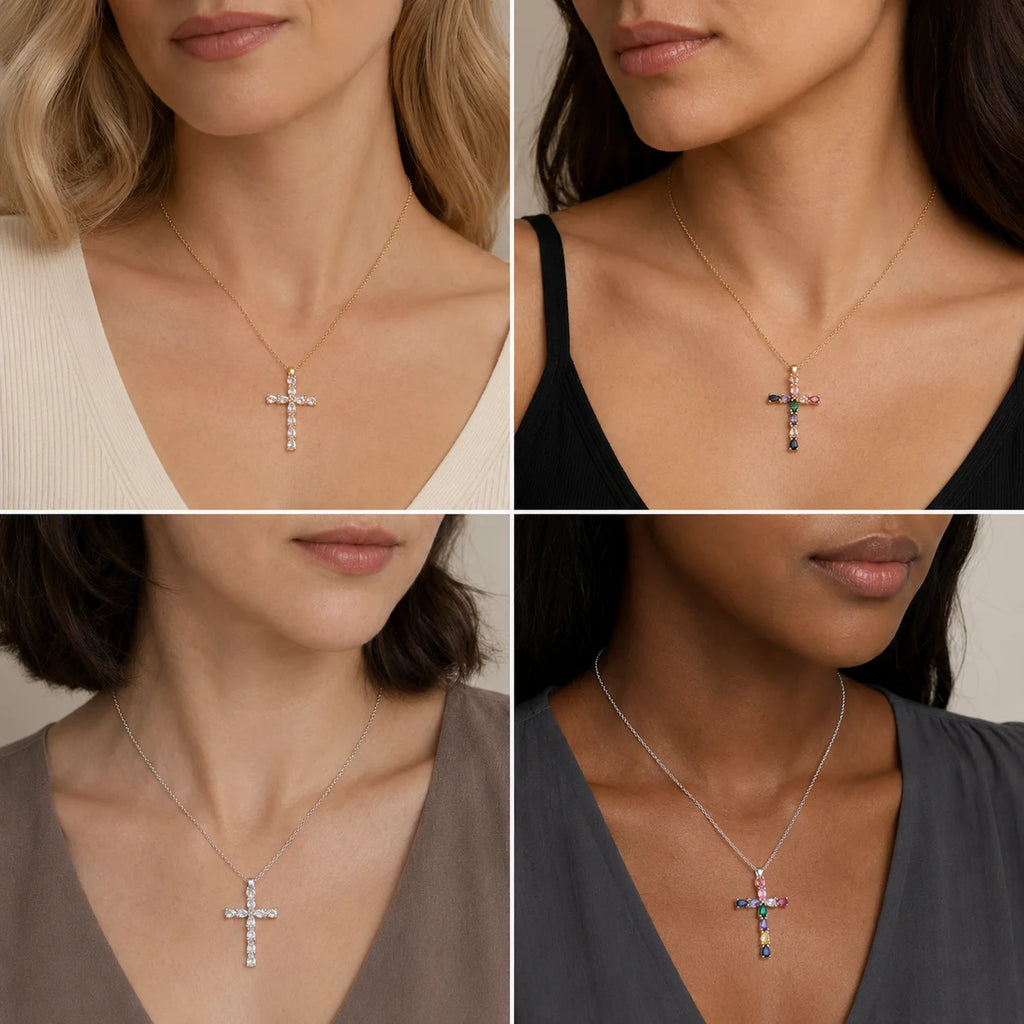 High Quality Gold Cross Necklace with Sparkling Cubic Zirconia