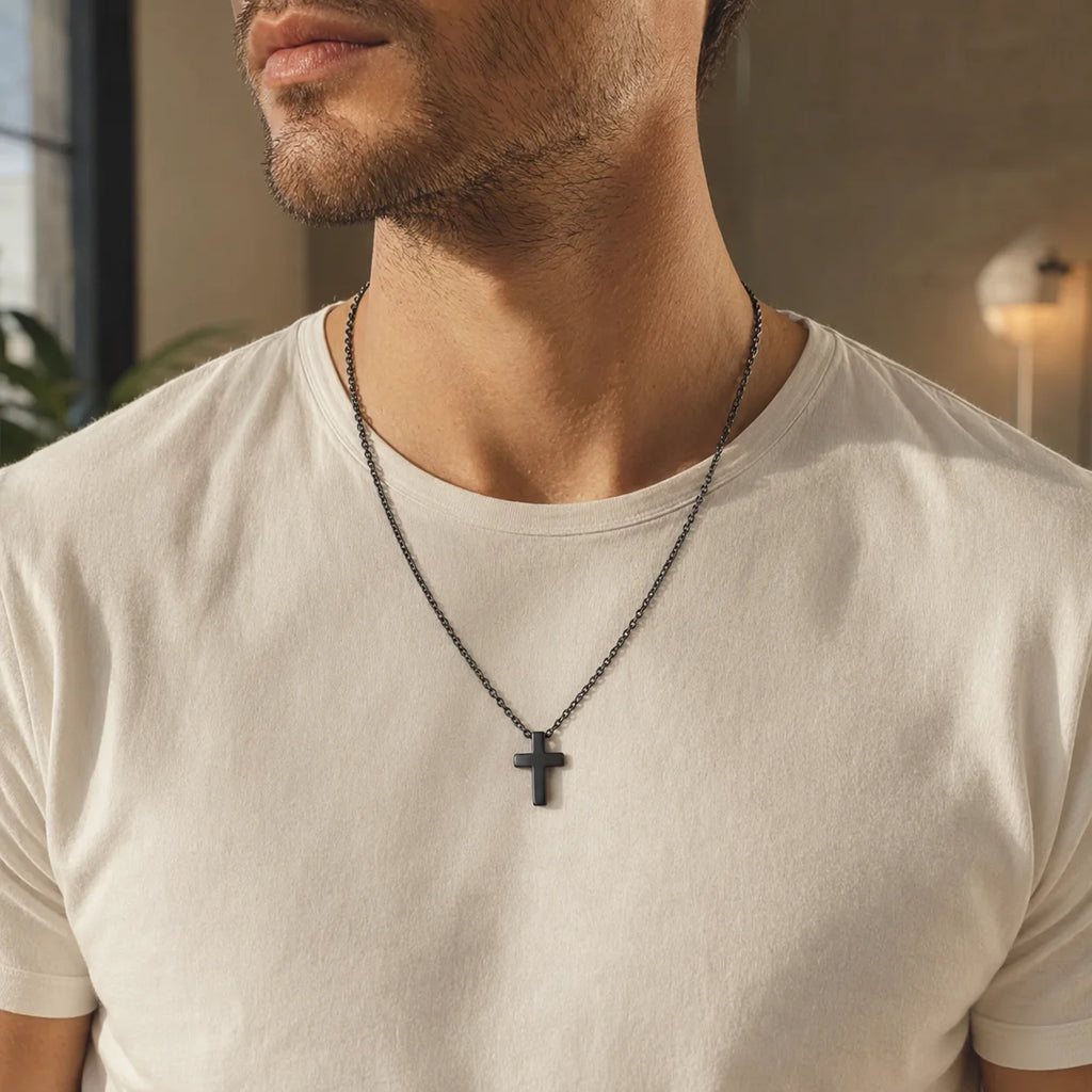 Modern Brushed Cross Pendant Necklace – Stylish Unisex Jewelry