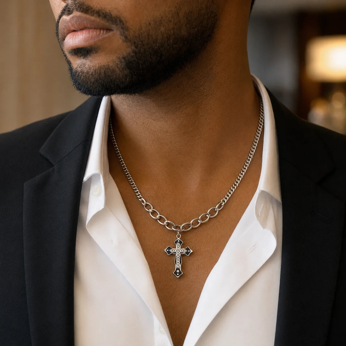 Luxury Titanium Steel Cross Clavicle Necklace – Hip Hop Men’s Jewelry