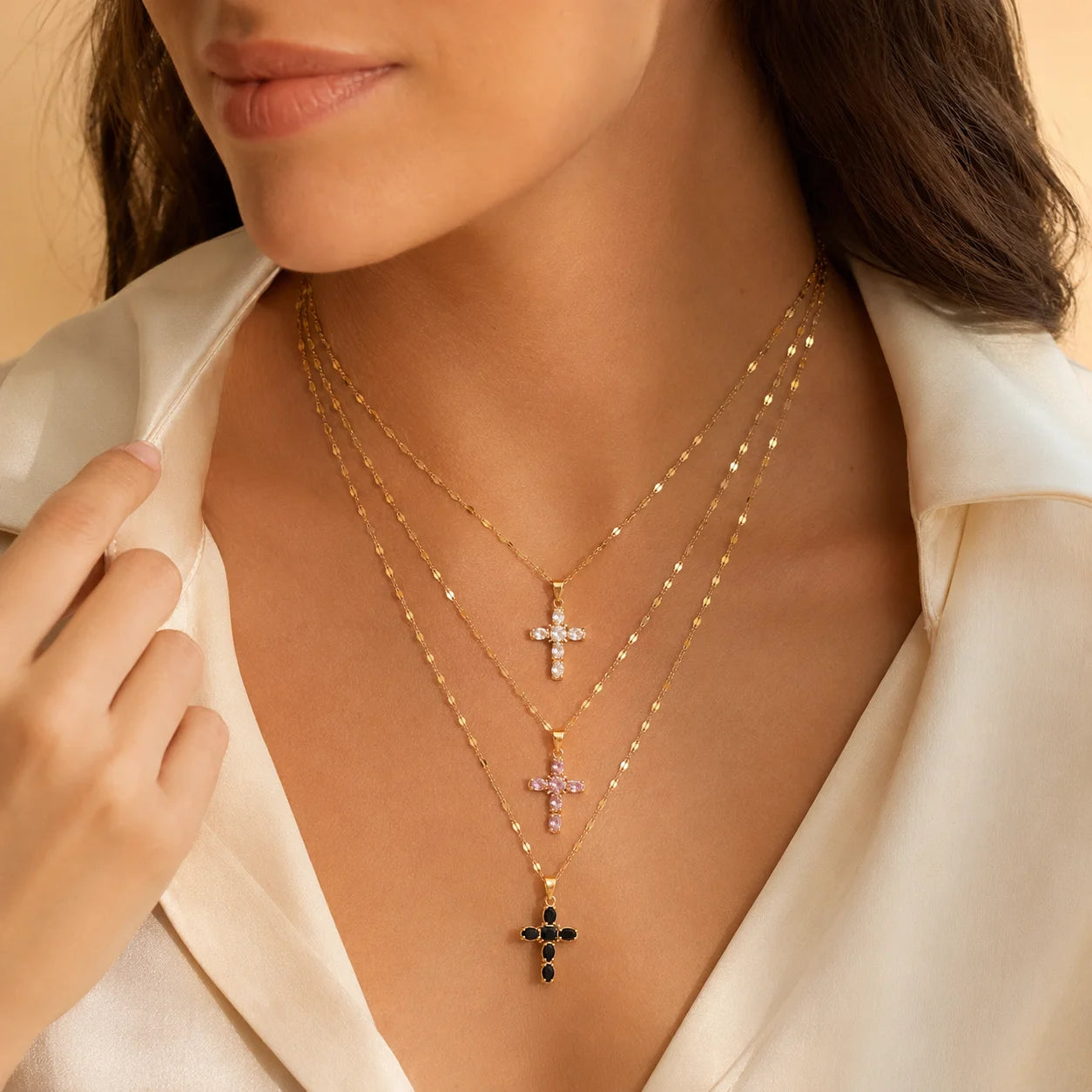 Fashion Stainless Steel Zircon Cross Necklace for Women