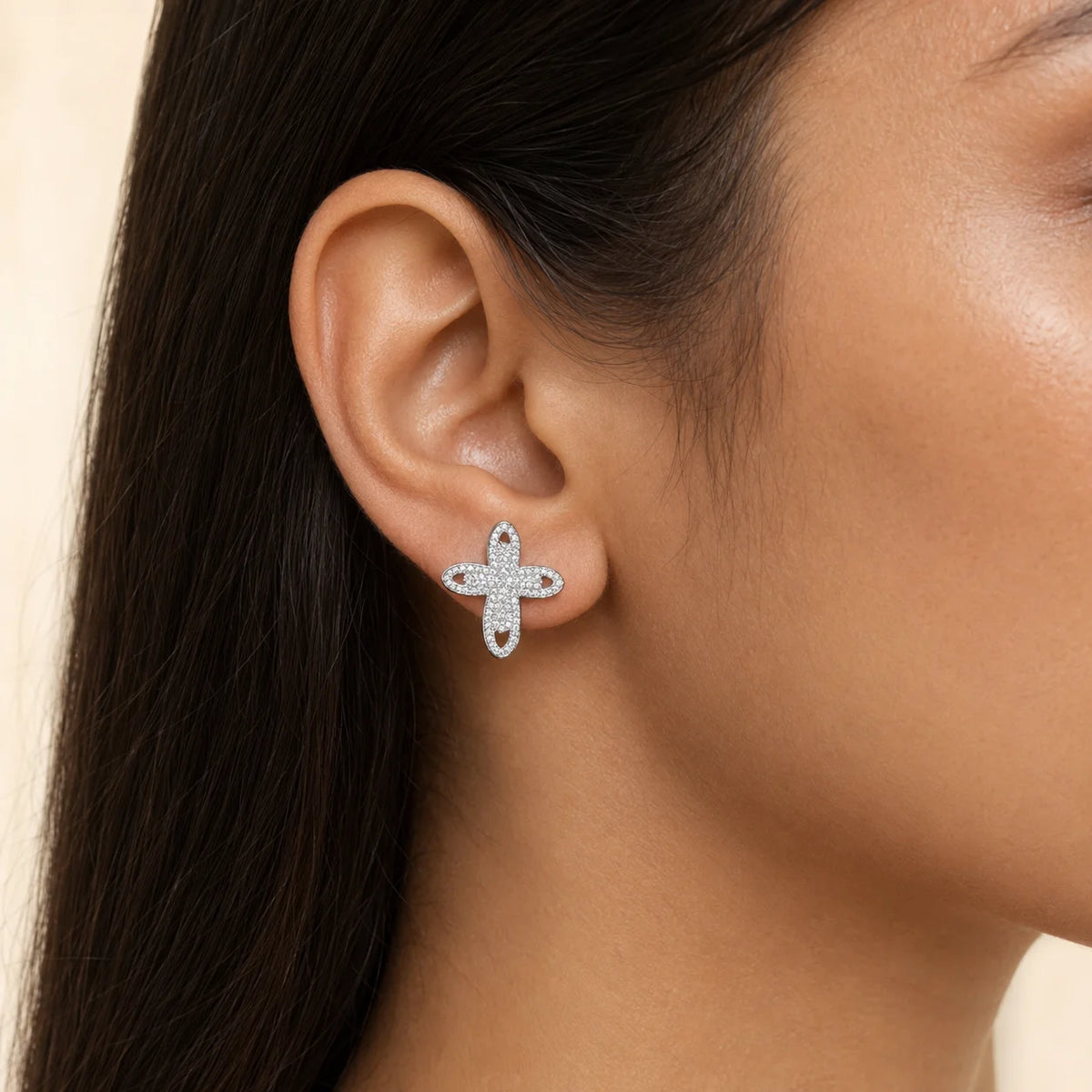 Luottemi Cross Stud Earrings with Tiny Zircon Elements