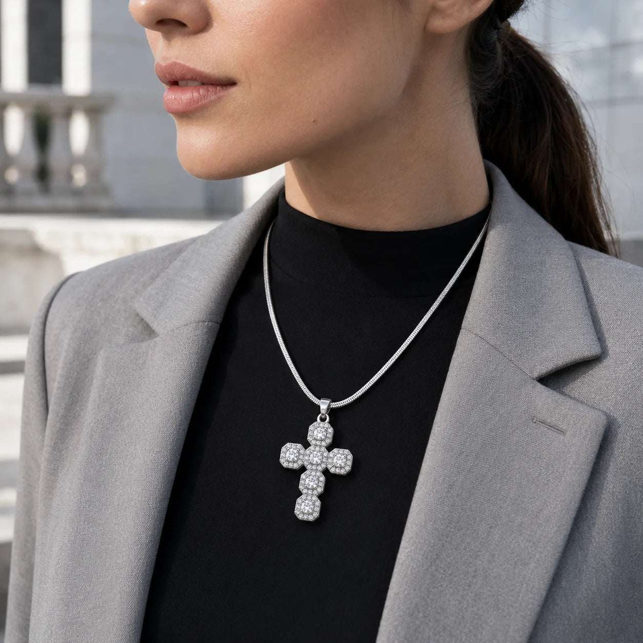 2025 Fashion Cross Zircon Charm Necklace – 18K Gold Plated