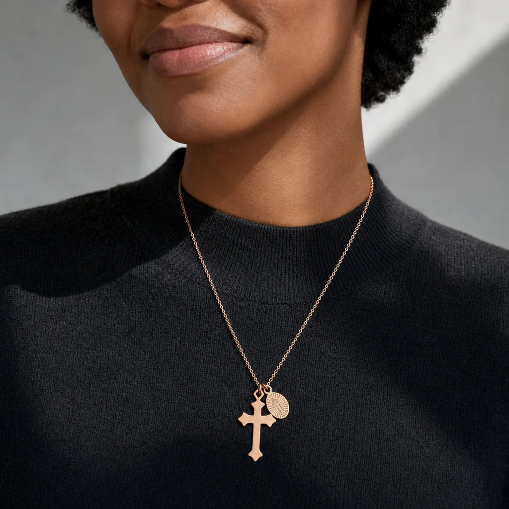 Non-Tarnish Rose Gold Cross Pendant Necklace – Stainless Steel Jewelry