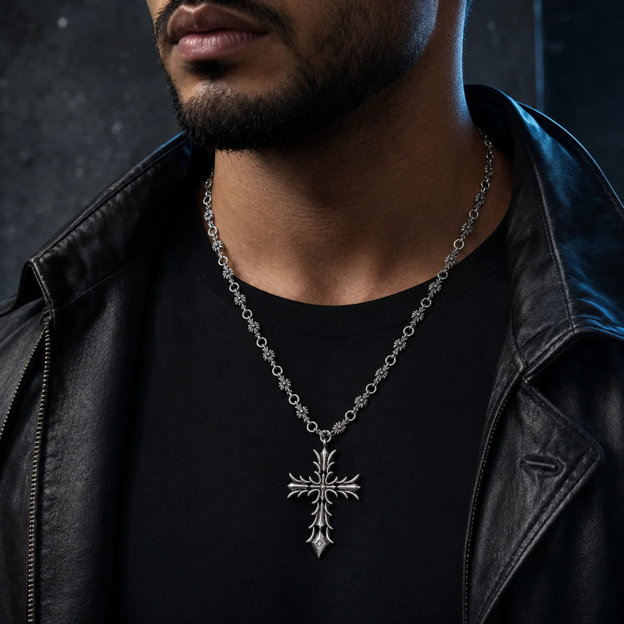 Classic Hip-Hop Retro Silver Cross Necklace – Handmade Chain