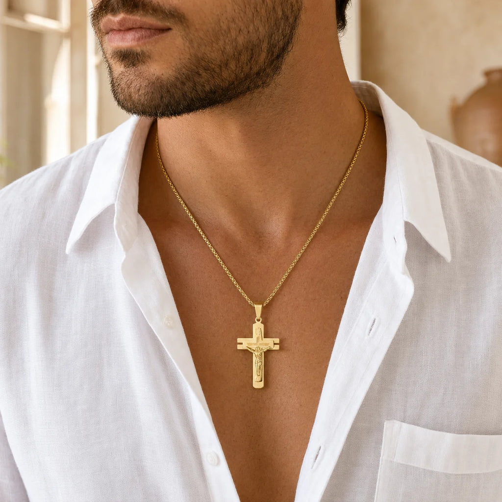 Brazilian Style Gold Plated Cross Pendant Necklace