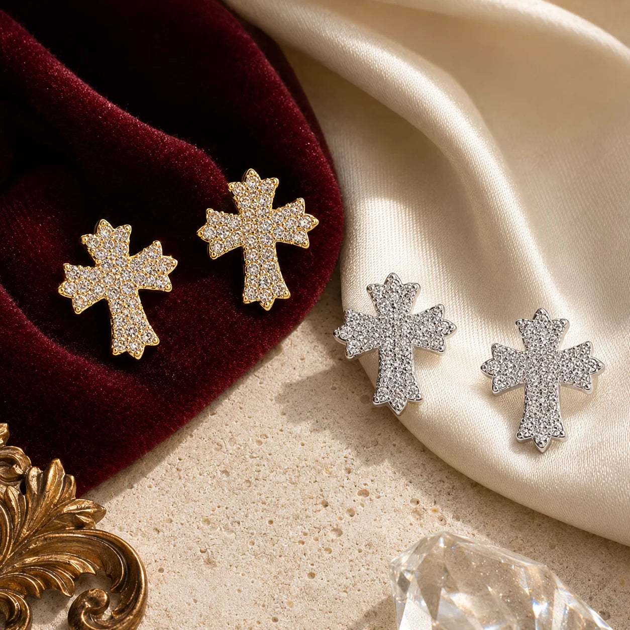 Exquisite Vintage Cross Stud Earrings – Luxury Fashion Jewelry