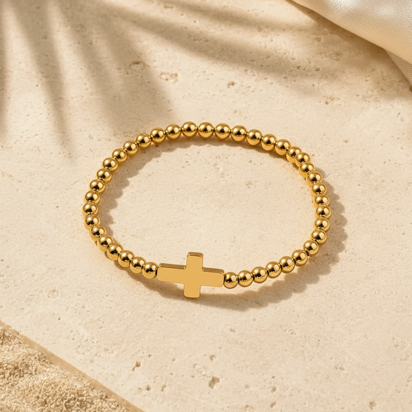18K Gold Plated Stainless Steel Minimalist Cross Bead Chain