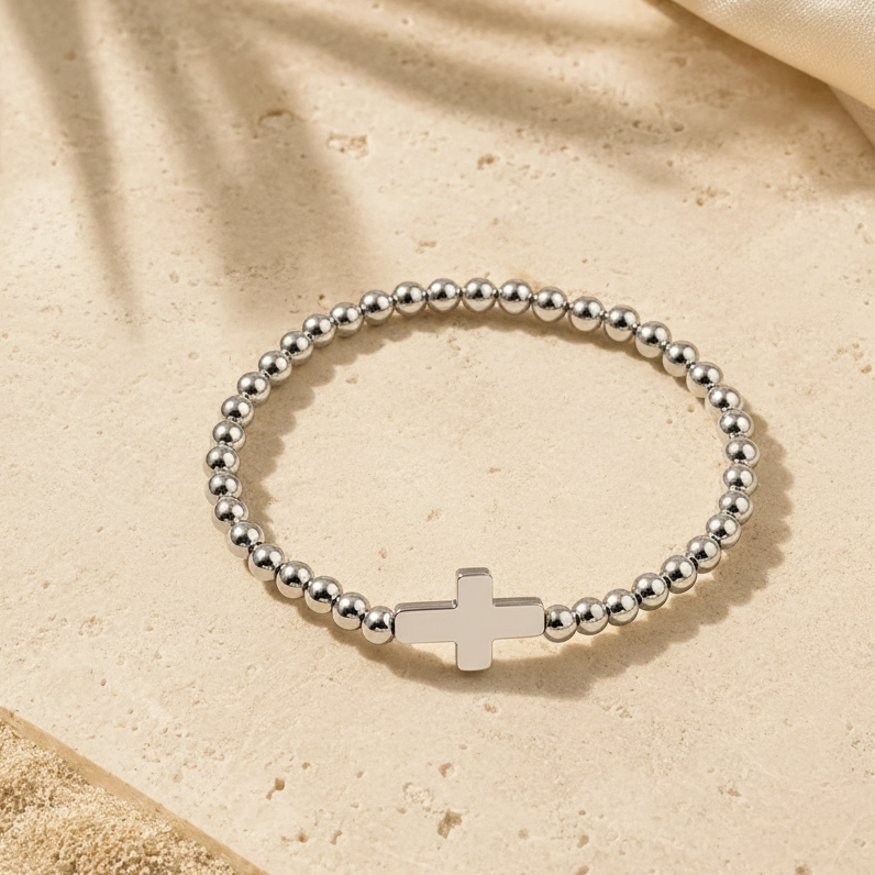 18K Gold Plated Stainless Steel Minimalist Cross Bead Chain