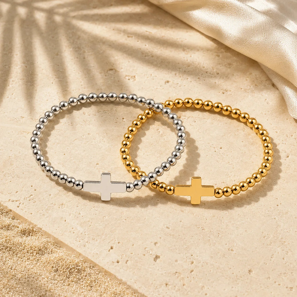 18K Gold Plated Stainless Steel Minimalist Cross Bead Chain