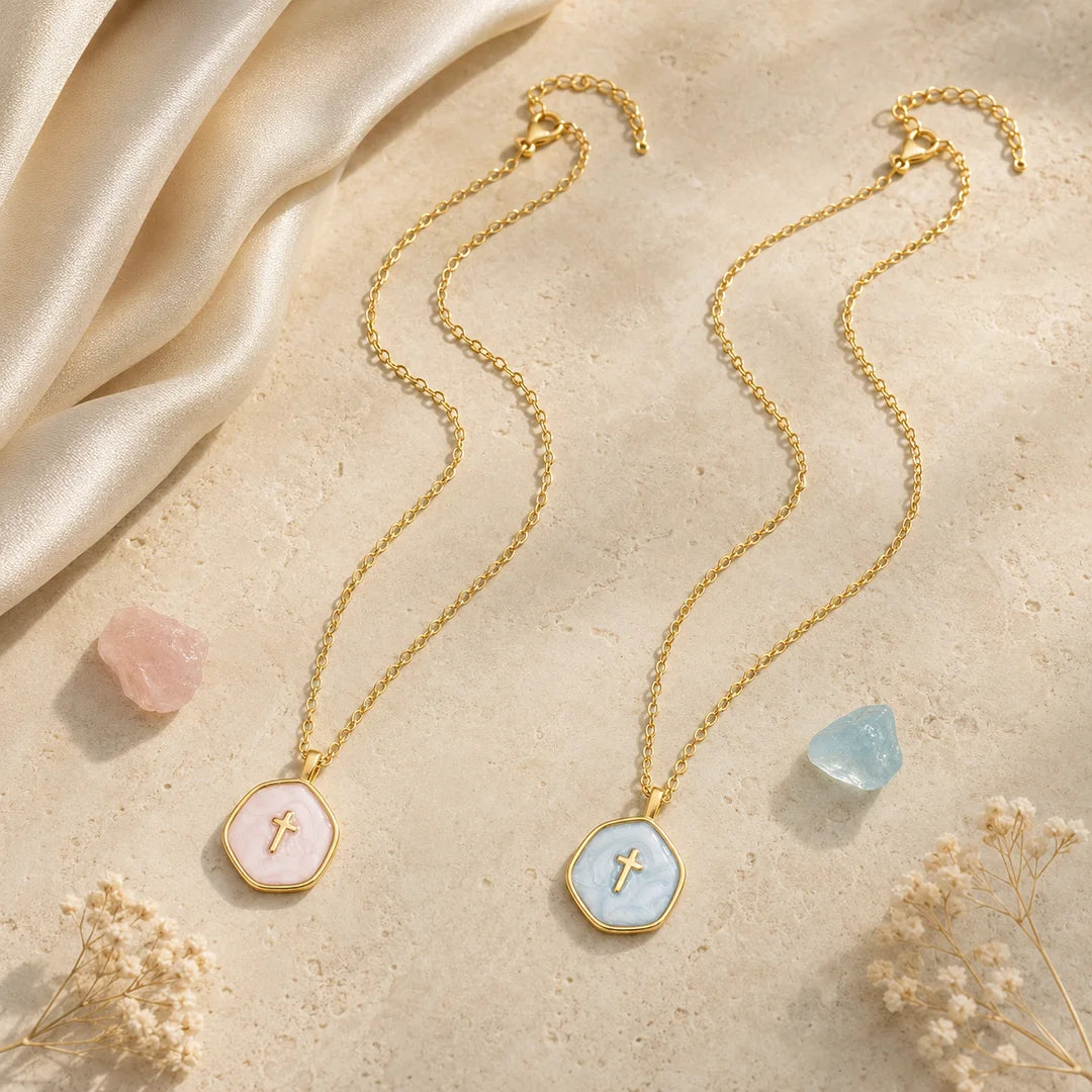 Enameled Geometric Cross Pendant Necklace