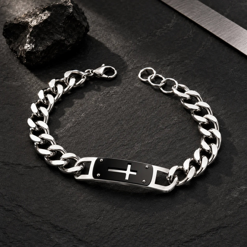 Men’s Stainless Steel Faith Cross Bracelet with Natural Stone