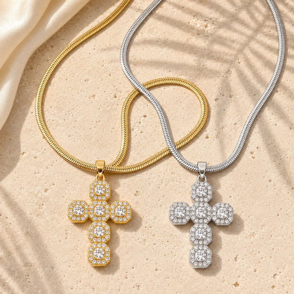 2025 Fashion Cross Zircon Charm Necklace – 18K Gold Plated