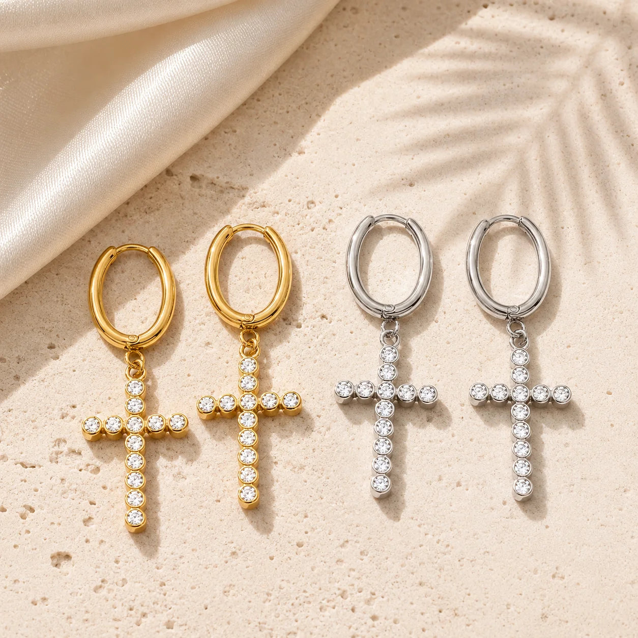 18K Gold PVD Plated Cross Earrings