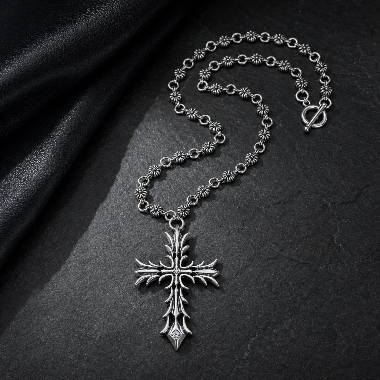 Classic Hip-Hop Retro Silver Cross Necklace – Handmade Chain