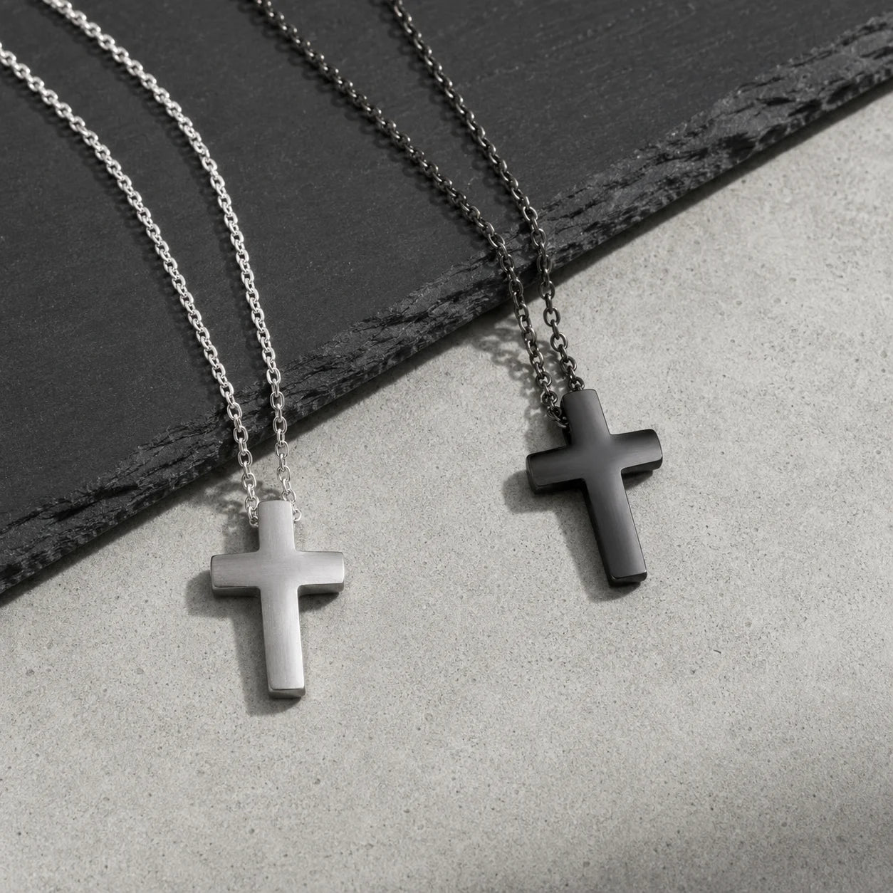 Modern Brushed Cross Pendant Necklace – Stylish Unisex Jewelry
