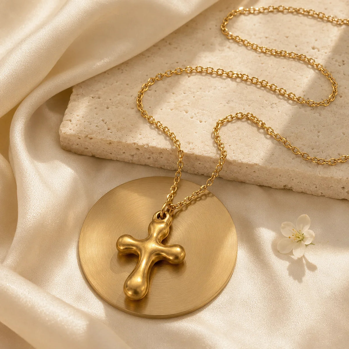 Minimalist Cross Pendant Necklace – 18K Gold Plated Stainless Steel