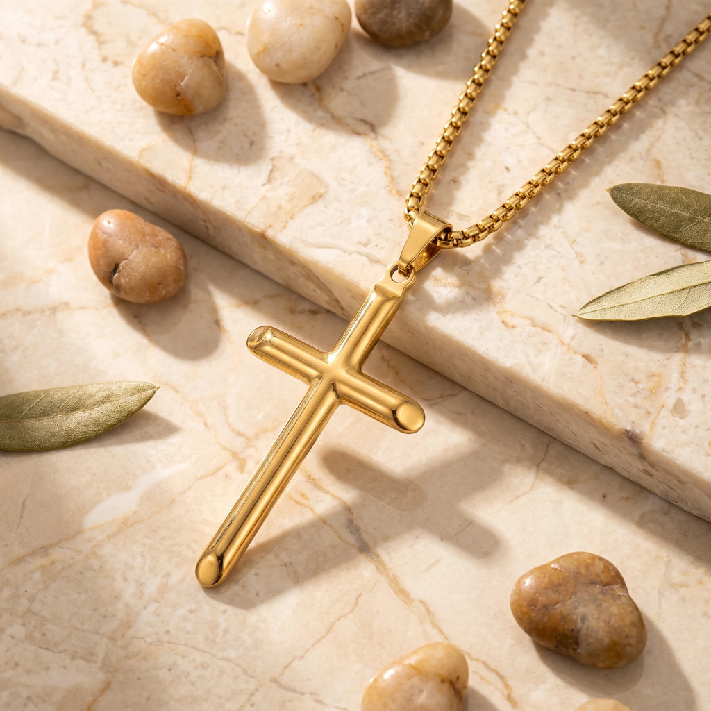 HY Minimalist Black Cross Necklace for Men – Stainless Steel Pendant