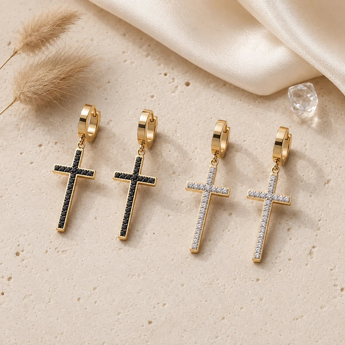 Sparkling Rhinestone Cross Hoop Earrings – Trendy CZ Crystal Jewelry