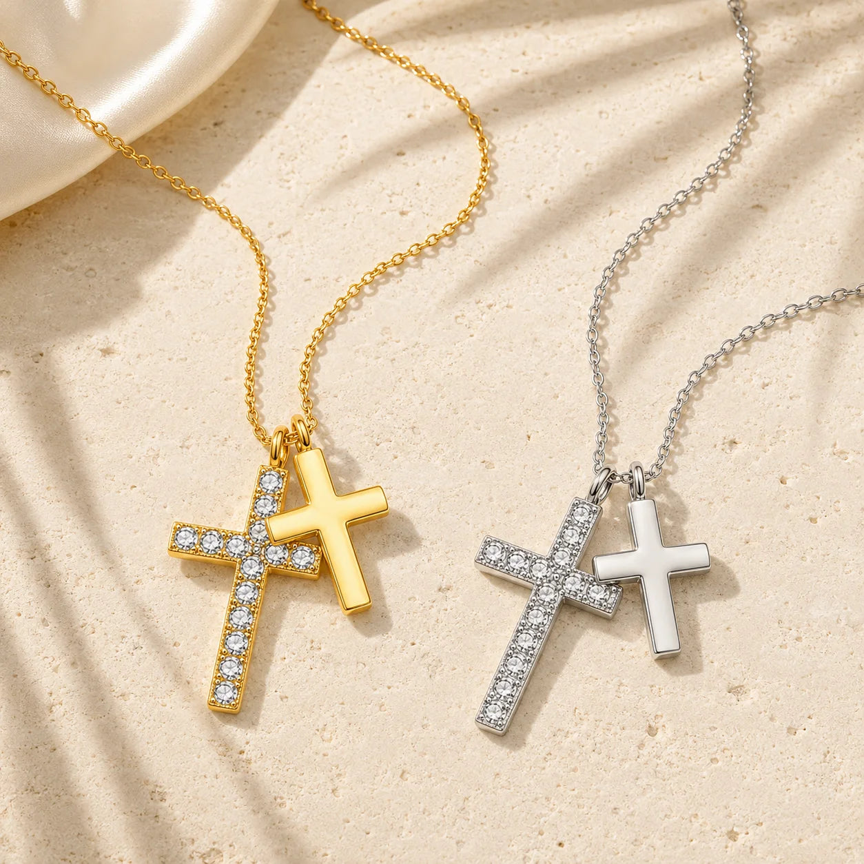 316L Stainless Steel Double Layer Cross Necklace – High-End Fashion Jewelry
