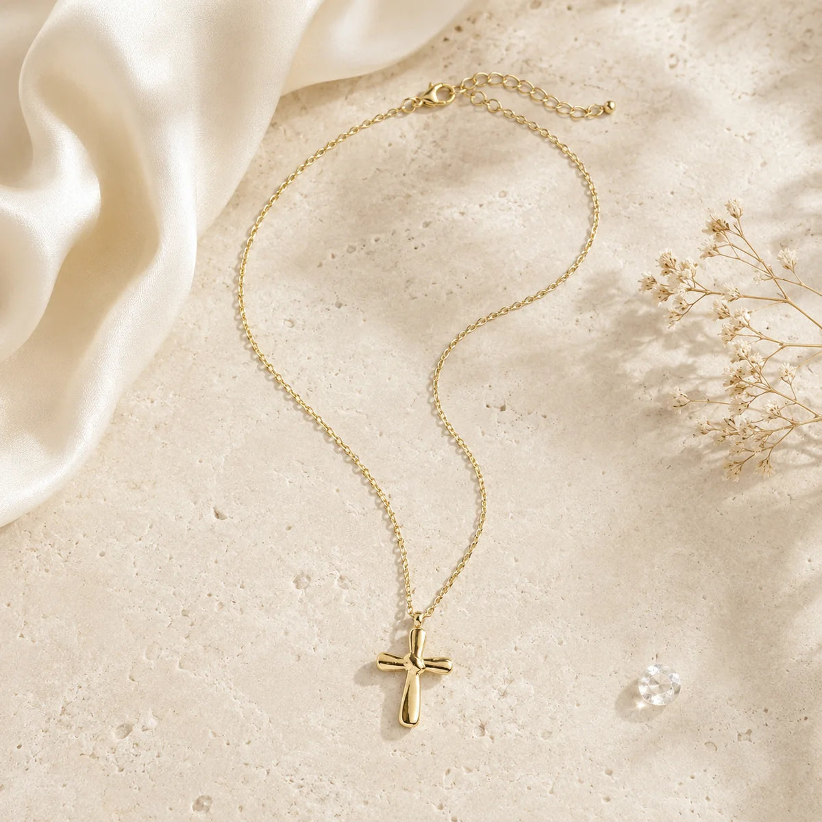 Trendy 14K Gold Plated Stainless Steel Cross Pendant Necklace