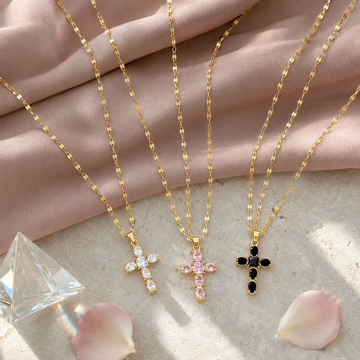 Fashion Stainless Steel Zircon Cross Necklace for Women