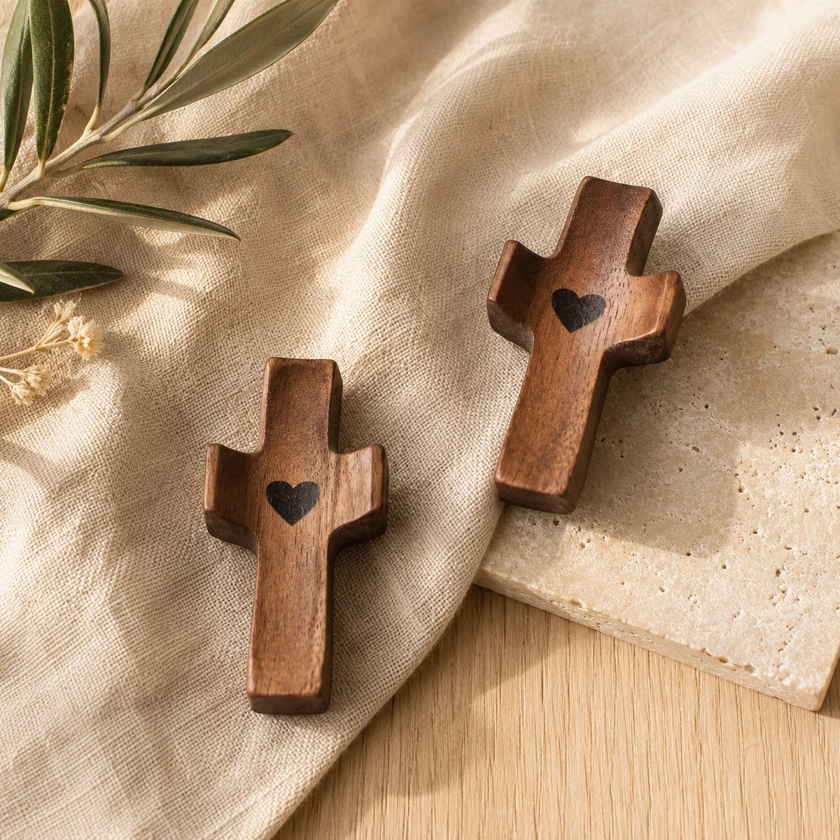 Mini Walnut Wooden Crosses – Pocket Prayer & Stress Relief