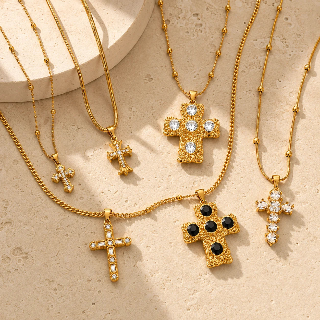 Chic Cross Pendant Necklace in 316L Stainless Steel – 18K Gold PVD Plated