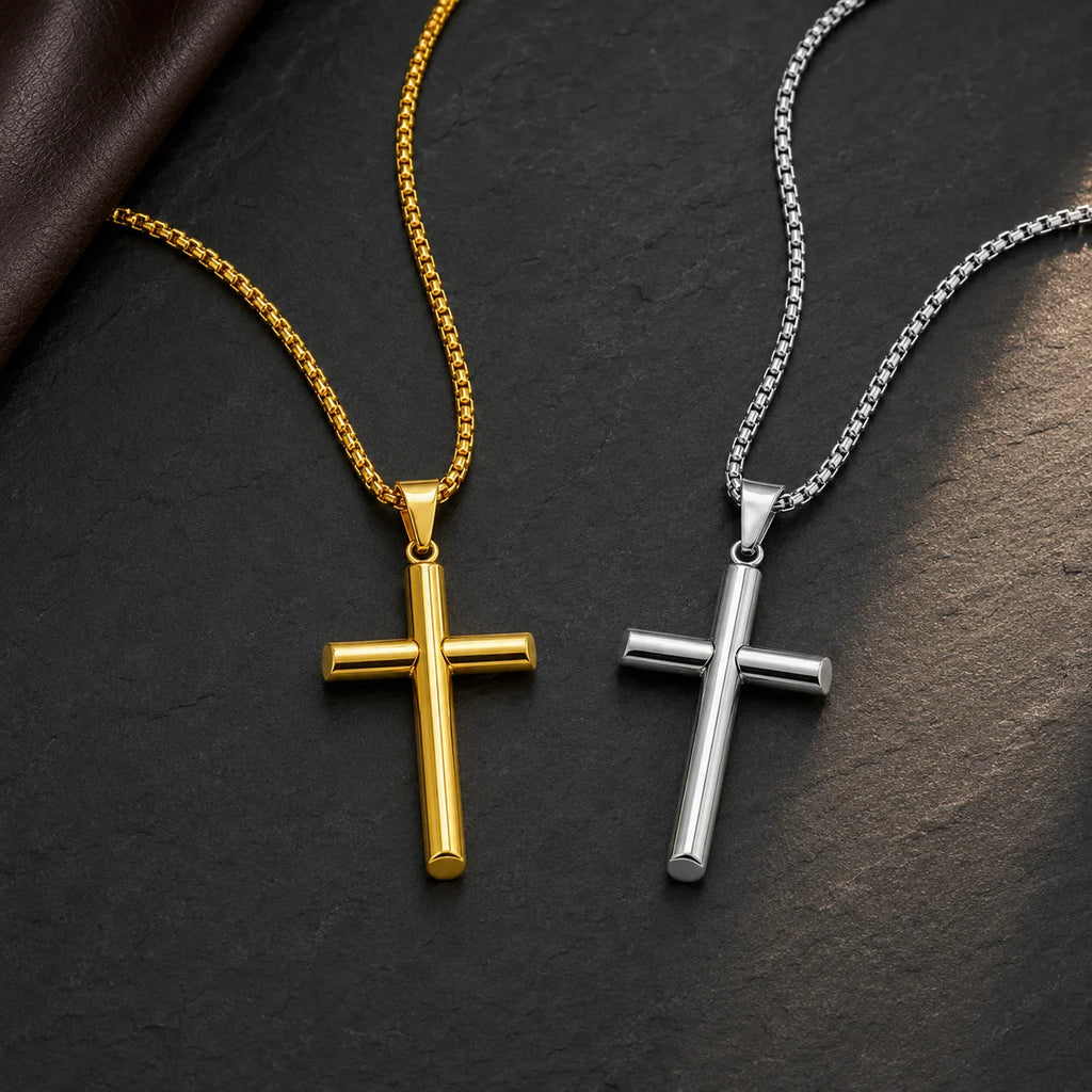 Classic Gold Stainless Steel Cross Necklace for Men – Crucifix Pendant