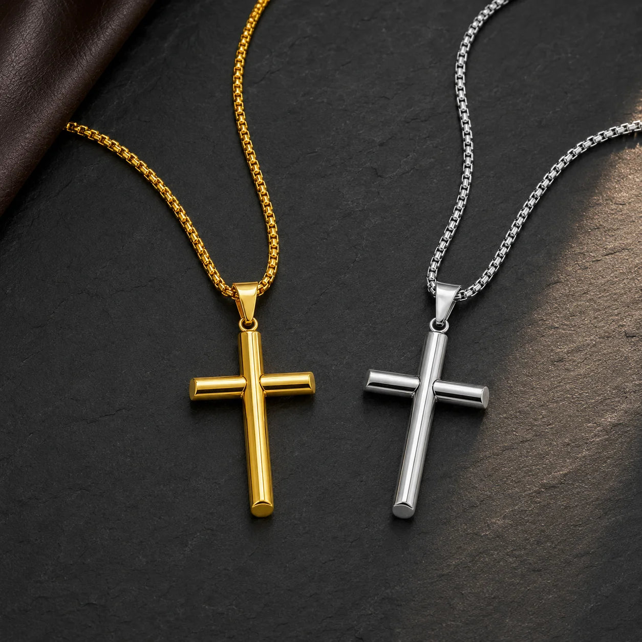 Classic Gold Stainless Steel Cross Necklace for Men – Crucifix Pendant