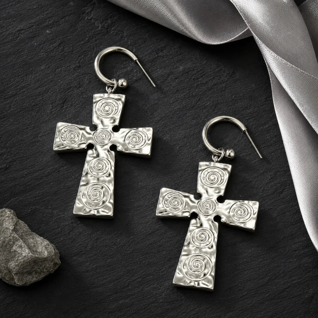 Trendy Waterproof Stainless Steel Cross & Chrome Heart Hoop Earrings