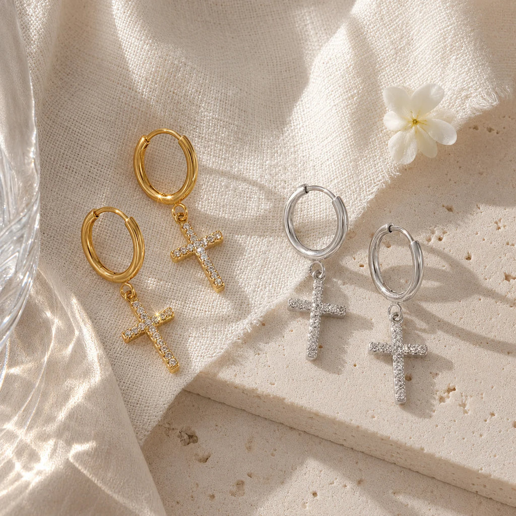 Minimalist 18K Gold Plated Cross Zircon Necklace – Stainless Steel Jewelry