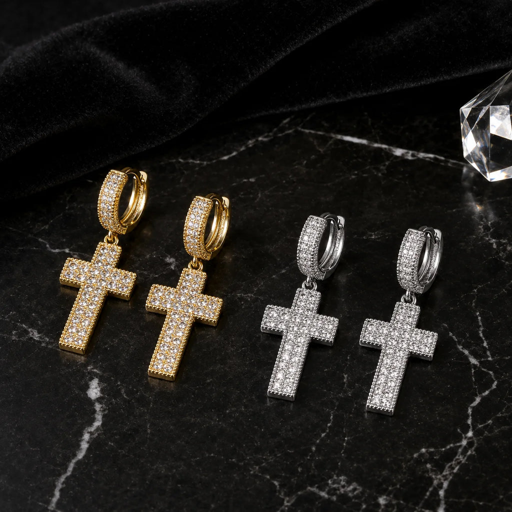 Women’s Iced Out Hip Hop Cross Hoop Earrings – CZ Diamond Jewelry