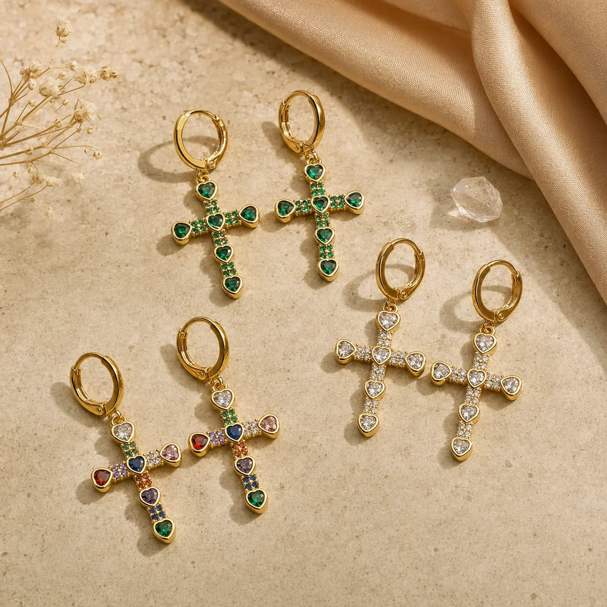 Luxury Waterproof Gold Plated Geometric Cross Hoop Earrings
