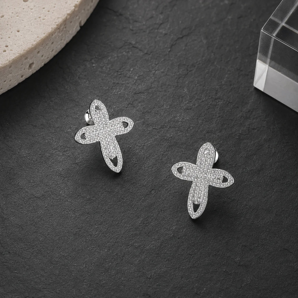 Luottemi Cross Stud Earrings with Tiny Zircon Elements
