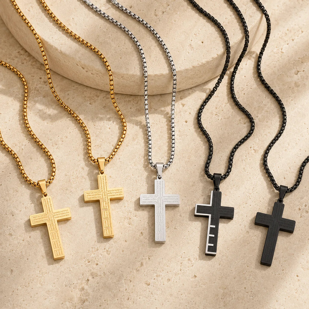 Classic Stainless Steel Bible Cross Pendant Necklace – Christian Faith Jewelry