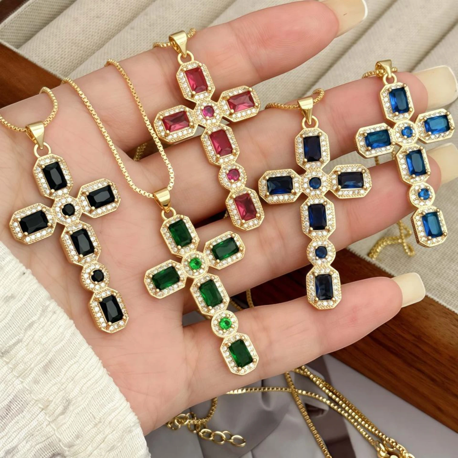 Cross Necklace with Stones