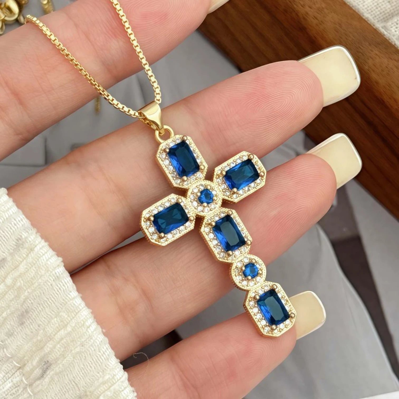 Cross Necklace with Stones