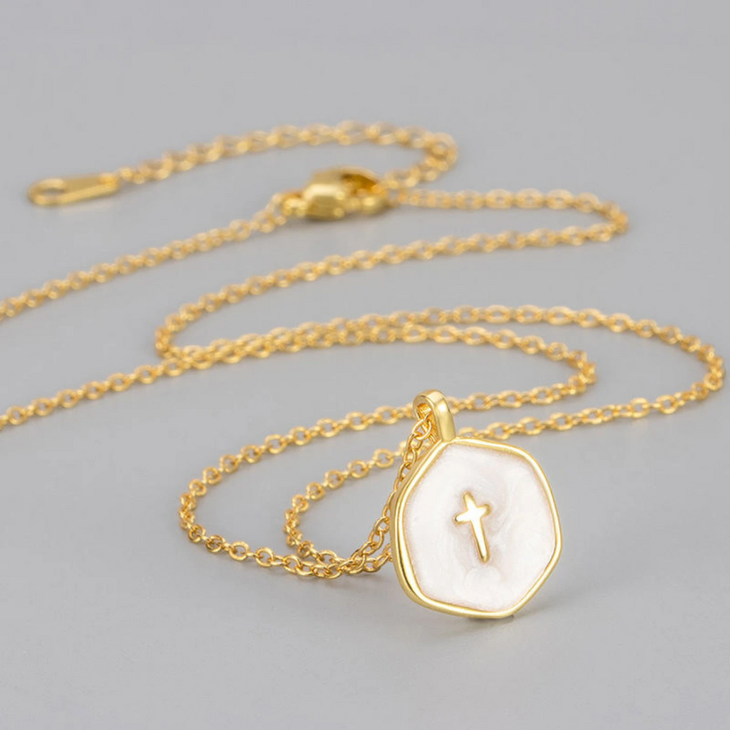 Enameled Geometric Cross Pendant Necklace
